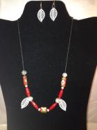 delicate red and white choker and ear